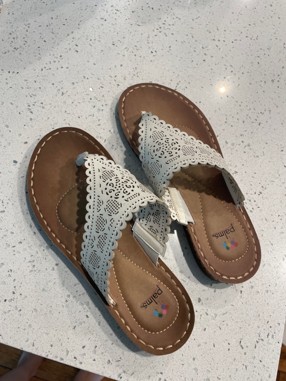 Palms brand Women's White Laser-Cut Slide Sandals by Palms size 7